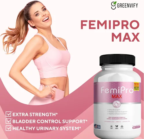 Miniatura 5 de FemiPro MAX Suplemento de apoyo urinario para mujer, 60 cápsulas, control de vejiga extra fuerte con arándano, hibisco, diente de león, vegano, sin