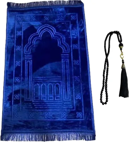Miniatura 9 de Alfombra de oración musulmana de franela gruesa en relieve, alfombra de oración turca, alfombra de oración islámica, cuentas de rosario para hombres