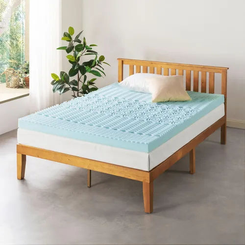Miniatura 2 de Mellow Cubrecolchón de espuma viscoelástica de 4 pulgadas y 5 zonas, infusión de gel refrescante, esenciales para el dormitorio, color azul completo