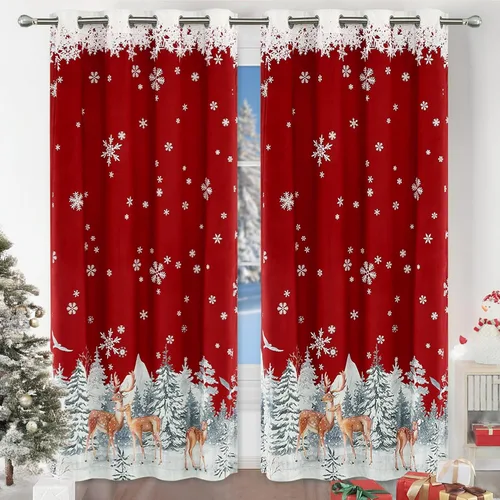 Miniatura 16 de CAROMIO, cortinas de Navidad para sala de estar, juego de 2 paneles, cortinas largas de terciopelo de 63 pulgadas, cortinas decorativas con copos