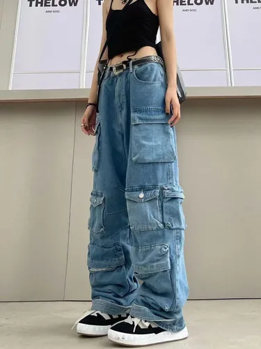 Miniatura 3 de Pantalones cargo holgados para mujer, ropa Y2K, multibolsillos, ajuste relajado, ropa de hadas Grunge, ropa Alt Emo Streetwear