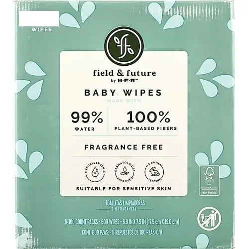 Field & Future by H‑E‑B - Toallitas para bebés al 99% de agua, 96 paquetes (paquete de 2) Total 192 Adecuado para pieles sensibles y pieles