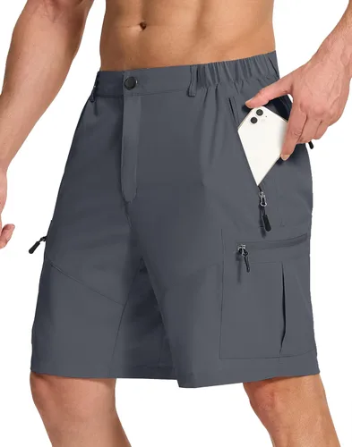 Pantalones cortos tipo cargo de senderismo para hombre con 6 bolsillos con cremallera, 9 pulgadas, de secado rápido, ligeros, cortos para golf,