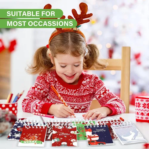 Miniatura 6 de 24 piezas de mini libretas en espiral de Navidad, pequeños blocs de notas con temática navideña, mini cuadernos con patrón de muñeco de nieve