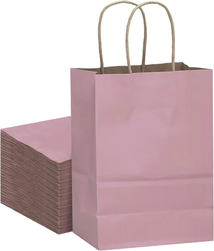 Miniatura 11 de qiqee Bolsas grandes de papel kraft con asas de 13 x 10 x 5 pulgadas, 32 bolsas de papel de regalo, bolsas de color sólido rosa brillante