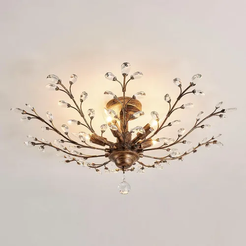 Miniatura 13 de CVKASH Candelabro de Cristal de Rama de 3 Luces Pequeño Montaje al Ras Colgante Vintage Iluminación Colgante Estilo Granja Accesorio de Luz