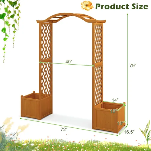 Miniatura 7 de Giantex Pérgola de Jardín con Maceta, Arco de Plantador de Madera con Enrejado, Arco Exterior para Plantas Trepadoras, Vegetales, Hierbas, Blanco