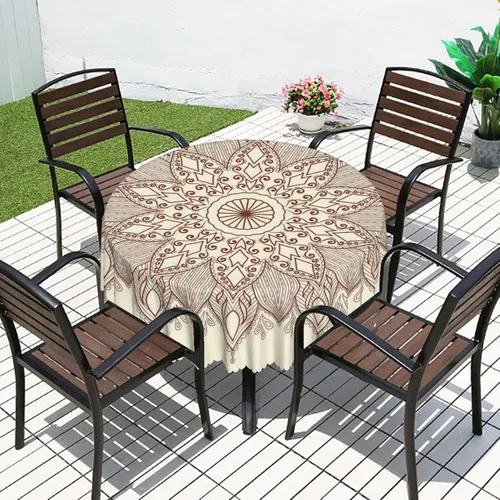 Miniatura 6 de Mantel redondo de mandala marrón – para comedor, cocina, decoración del hogar, cena de vacaciones, mantel lavable, a prueba de derrames, lavable