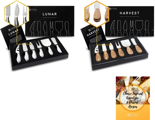 Miniatura 9 de Lunar - Juego de cuchillos de queso de 6 piezas, colección de cuchillos de queso de acero inoxidable de alta calidad, accesorios para tabla