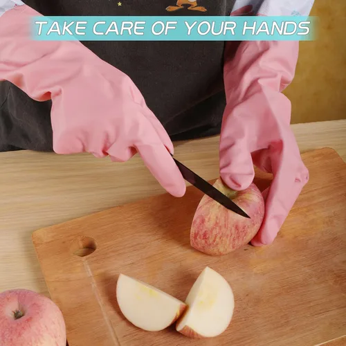 Miniatura 4 de XJMWXHFC 3 piezas de guantes reutilizables para lavar platos, guantes impermeables de manga larga antideslizantes para el hogar con forro de algodón