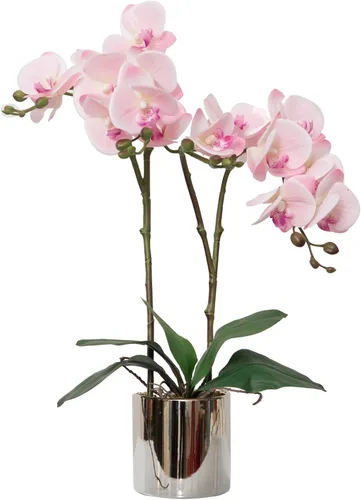 Miniatura 19 de CXGS Planta de orquídeas artificiales de tacto real, orquídeas falsas en jarrón de cerámica, naranja, 19.7 pulgadas, arreglo floral falso