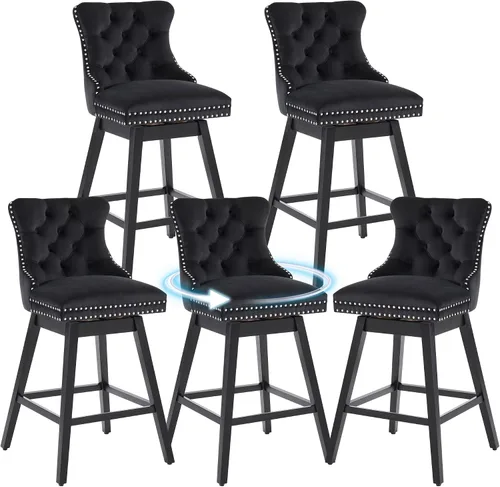 Miniatura 21 de Taburetes de bar con altura de mostrador, taburetes de bar giratorios 360 con respaldos, sillas tapizadas de tela de terciopelo de alta calidad