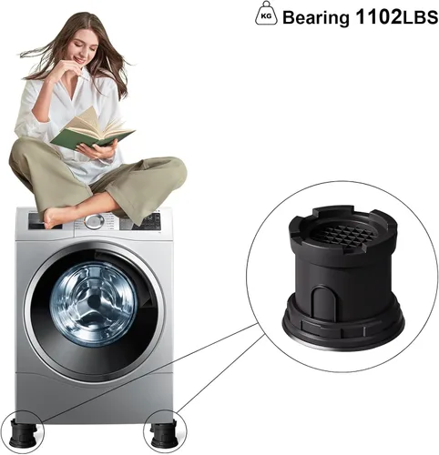 Miniatura 9 de 4 piezas de almohadillas antivibración para lavadora, altura ajustable detiene el movimiento de la lavadora y secadora, previene el ruido