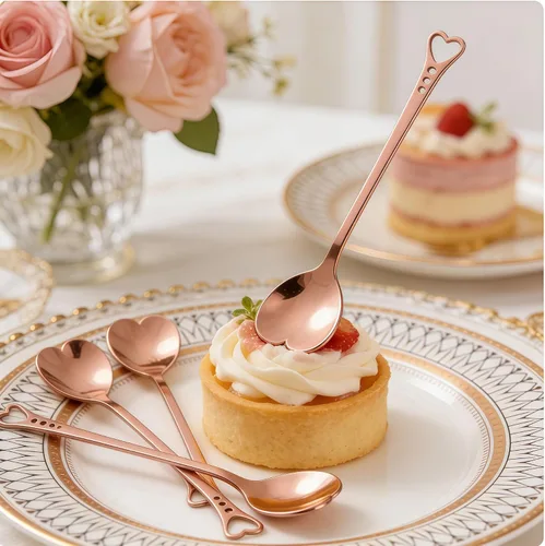 Miniatura 4 de jinyatu - Cuchara de postre de acero inoxidable con forma de corazón, accesorio de cocina para pastel, té, azúcar, helado, fruta, 8 piezas (oro rosa)