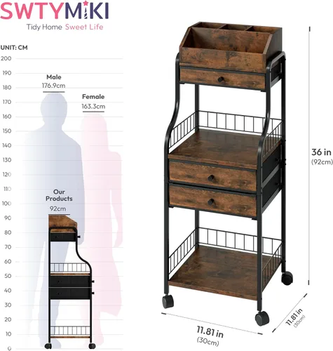 Miniatura 2 de SWTYMIKI Carrito organizador de maquillaje rodante, almacenamiento para el cuidado de la piel con cajones no tejidos, organizador de tocador