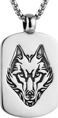 HZMAN Norse Viking Wolf Necklace for Men Boys Stainless Steel Gothic Punk Fenrir Wolf Head Animal Pendant Jewelry Gift