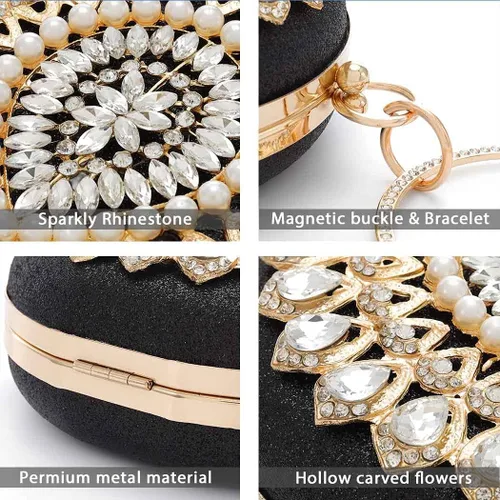 Miniatura 4 de Yokawe - Bolso de mano con diamantes de imitación para mujer, con purpurina y cristal