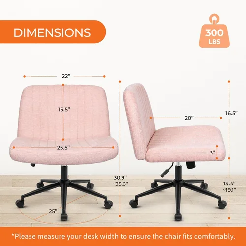 Miniatura 2 de Orange Factory Silla con Ruedas Cruzadas de Patas Cruzadas Anchas para Escritorio de Oficina y Tocador, Base Doble, Tela Cómoda, Sin Brazos, Base