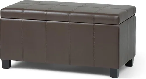 Miniatura 12 de SIMPLIHOME Dover Storage - Banco otomano rectangular tapizado de cuero vegano de 36 pulgadas de ancho en marrón chocolate, banco contemporáneo