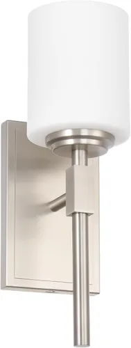 Miniatura 2 de Aplique de pared de 1 luz, elegante iluminación de pared en níquel cepillado, 1 luz de transición para tocador de baño con pantalla de vidrio opal