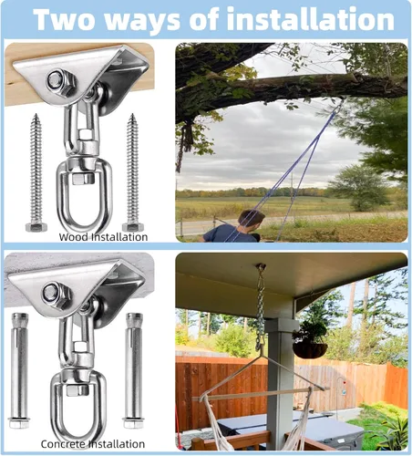 Miniatura 6 de HOMPER Kit de hamaca para colgar, capacidad de 1000 libras, ganchos giratorios de 360° resistentes para silla, yoga, patio al aire libre Plateado