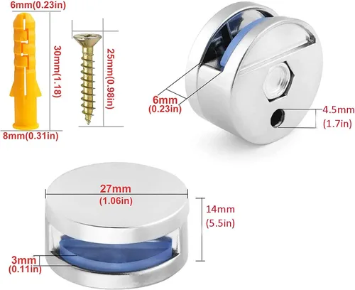 Miniatura 2 de Clips de espejo Clips de montaje de espejo Clip de fijación de vidrio Accesorios de fijación para espejos de baño, soportes de espejo para paredes