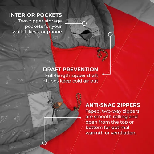 Miniatura 5 de Saco de Dormir Teton 20F y 5F; Saco de Dormir Ultraligero y Cálido para Momia para Adultos y Niños, Acampada, Mochilero, Senderismo Rojo doble