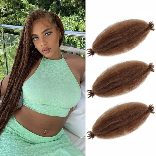 Miniatura 15 de Cabello afro trenzado elástico color marrón claro de 16 pulgadas, paquete de 3 T27, cabello afro preesponjado y trenzado elástico, cabello afro