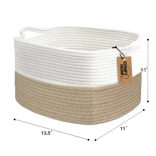 Miniatura 5 de COMFY-HOMI Cesta tejida de cuerda de algodón con asas para estantes, juguetes, libros, cestas de almacenamiento de tela para organizar, organizador