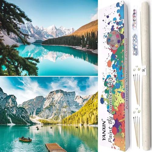 Miniatura 8 de Kit de pintura por números para adultos principiantes, paquete de 2 pinturas por números para adultos, lienzo enrollado para pintar, decoración