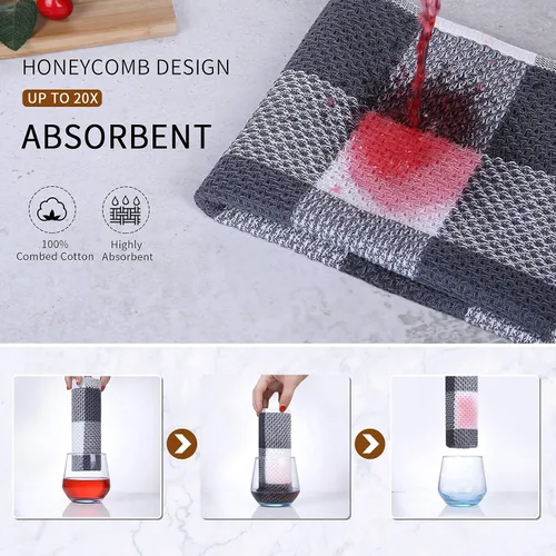 Miniatura 3 de Mordimy Trapos de cocina a cuadros 100% algodón, 12 x 12 pulgadas, súper suaves y absorbentes, de secado rápido, trapos de cocina para cocina