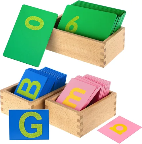 Miniatura 9 de Henoyso 3 juegos de letras de papel de lija con cajas inferiores y mayúsculas, papel de lija sensorial, letras táctiles del alfabeto para Brillante