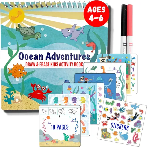 Miniatura 14 de Libro de Actividad Educativa de Viaje para Niños Totebook con Marcadores Lavables - Actividades de Auto y Avión, Juguetes Educativos para Niños