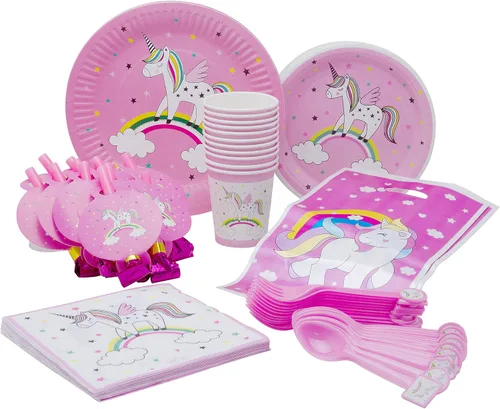 Miniatura 14 de Paquete de fiesta temática de sirena, platos de papel desechables, vasos, servilletas, tenedores, cucharas, bolsas de regalo y sopladores de fiesta