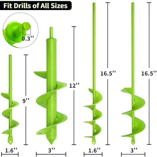 Miniatura 2 de TCBWFY Paquete de 4 brocas de taladro en espiral para jardín – Acero resistente de alta durabilidad, resistente a la corrosión – Perfecto