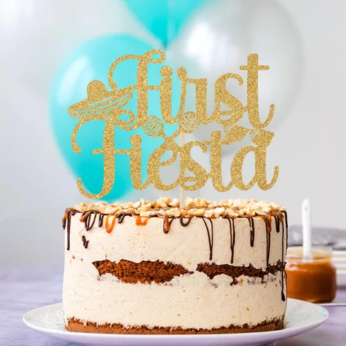 Miniatura 3 de Decoración para tartas de primera fiesta con purpurina dorada, Uno/Taco Bout One, temática mexicana para el primer cumpleaños del bebé, suministros