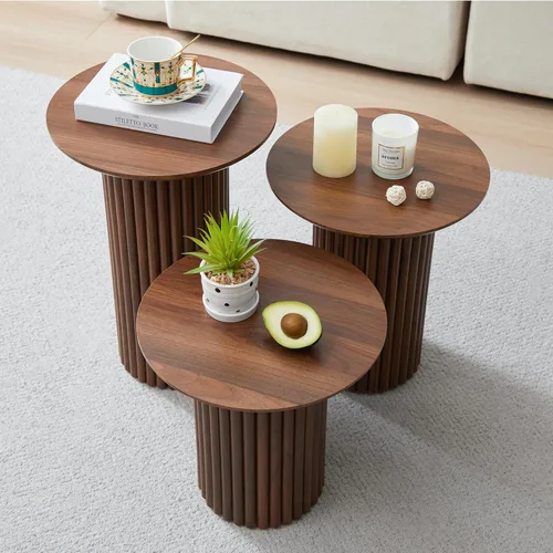 Miniatura 2 de Bifins - Juego de 3 mesas de café anidadas redondas, juego de mesas de centro y mesitas auxiliares de madera con estilizadas, pequeñas, para sala
