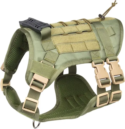 Arnés táctico para perros grandes y medianos, sin tirones, chaleco militar para perro de servicio con panel Molle, arnés para perro con asa para