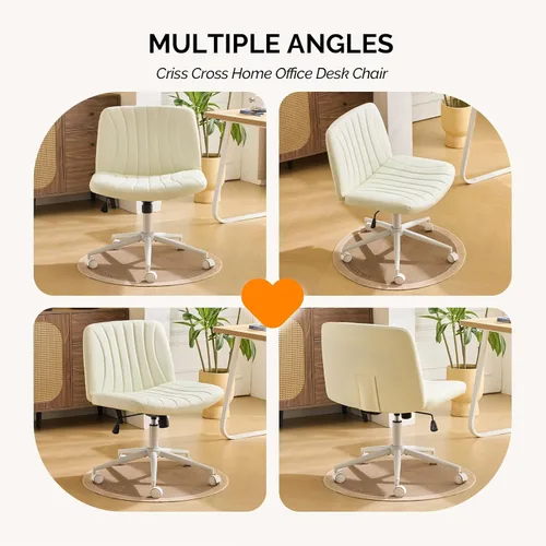 Miniatura 8 de VINGLI Silla de Patas Cruzadas, Silla de Escritorio de Oficina Ancha y Cómoda, Doble Uso con/sin Ruedas, Silla de Trabajo para Computadora, Silla