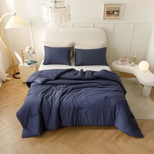 Miniatura 7 de ROSGONIA Edredón tamaño completo para niños adolescentes y niñas azul marino, 3 piezas (1 edredón azul y 2 fundas de almohada), ropa de cama ligera