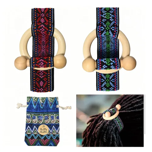 Miniatura 6 de 2 piezas de ligas para el cabello, accesorios para rastas, cinta elástica incrustada, soportes para cola de caballo coloridos estilo bohemio