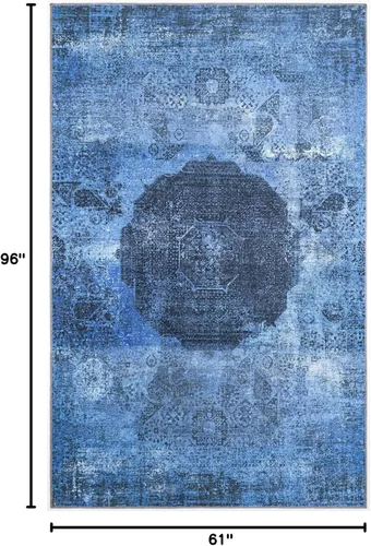 Miniatura 2 de Unique Loom Yara Collection - Alfombra de área Nayer (5' 1" x 8' Rectángulo, Azul Sobreteñido/Azul)