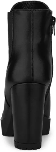 Miniatura 4 de Allegra K Botines con plataforma y tacón de bloque con cremallera y punta redonda para mujer