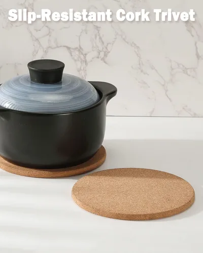 Miniatura 8 de Salvamanteles de corcho, paquete de 4 salvamanteles de corcho grueso de alta densidad para platos calientes, salvamanteles grandes de 8 pulgadas