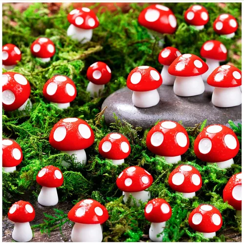 60 mini hongos de resina para manualidades de 0.7 pulgadas, 0.5 pulgadas, 0.4 pulgadas, decoración de jardín de hadas, pequeñas estatuas en
