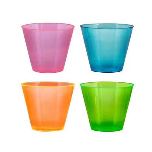 Vasos de plástico para fiestas de Party Essentials, 9 onzas de capacidad, con brillo, Variado neón, 500