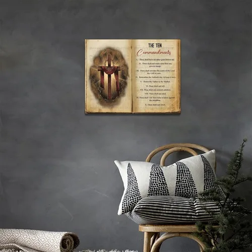 Miniatura 5 de Arte de Pared Cruz de los Diez Mandamientos Arte de Pared de los 10 Mandamientos Versículo Bíblico Religión Cristiana Escritura Imágenes Decoración