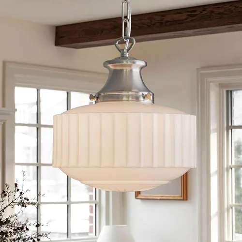 Vintage Milk Glass Pendant Light Fixtures, 10.63" Milk Glass Chandelier, Brushed Nickel Pendant Lights Kitchen Island, Milk Glass Pendant Light for