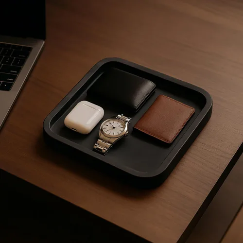 Miniatura 4 de Bey-Berk Robbie - Bandeja de valet de mármol (negro), organizador cuadrado de piedra de 9 x 9 pulgadas para llaves, cartera y joyas, organizador