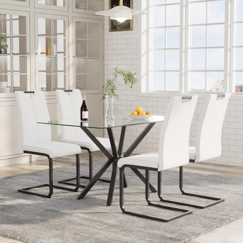 Miniatura 21 de Mesa de comedor de 5 piezas de 47 pulgadas con 4 sillas de piel sintética, juego de mesa de comedor moderno para 4, mesa de cocina rectangular